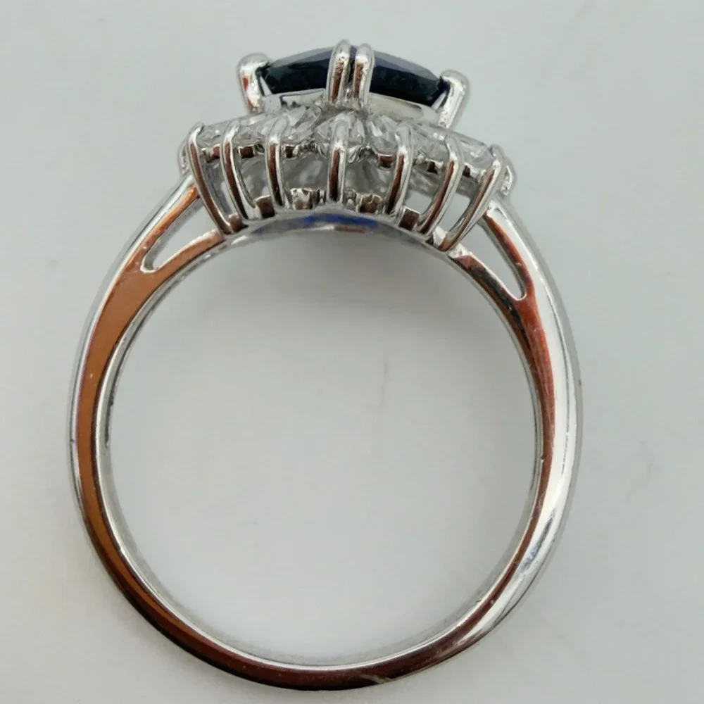 Vtg Saphire Halo Ring İLU 925 Sterling Silver Clear CZ 8.25